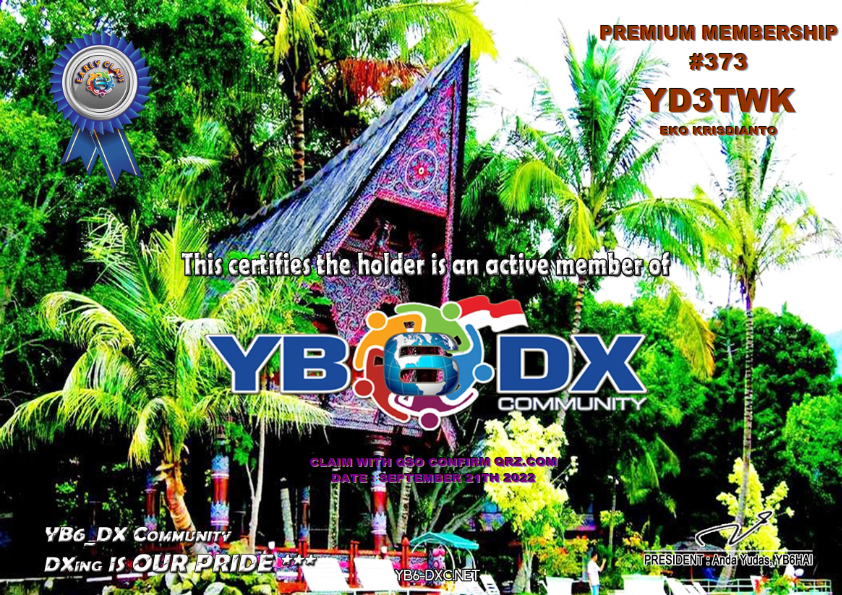 WELCOME YD3TWK AS YB6_DXCom#373